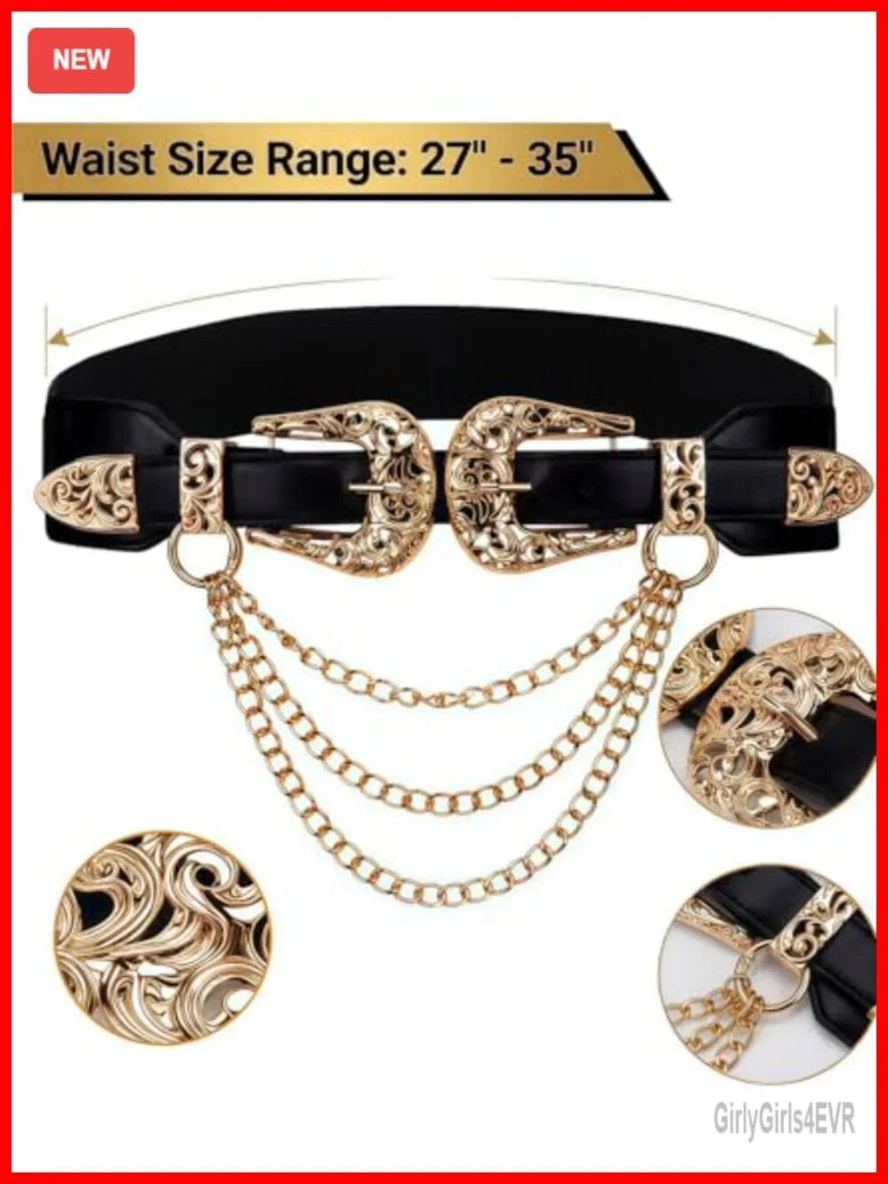 Women's Double Buckle Cinch Belt Leather and Alloy Waist Chain